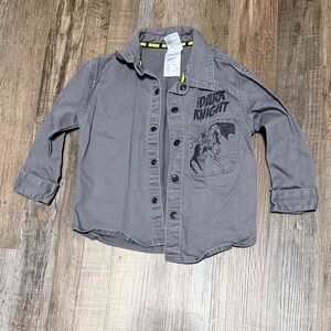 Batman Dark Knight Kids Button Down Jean Shirt - Gray